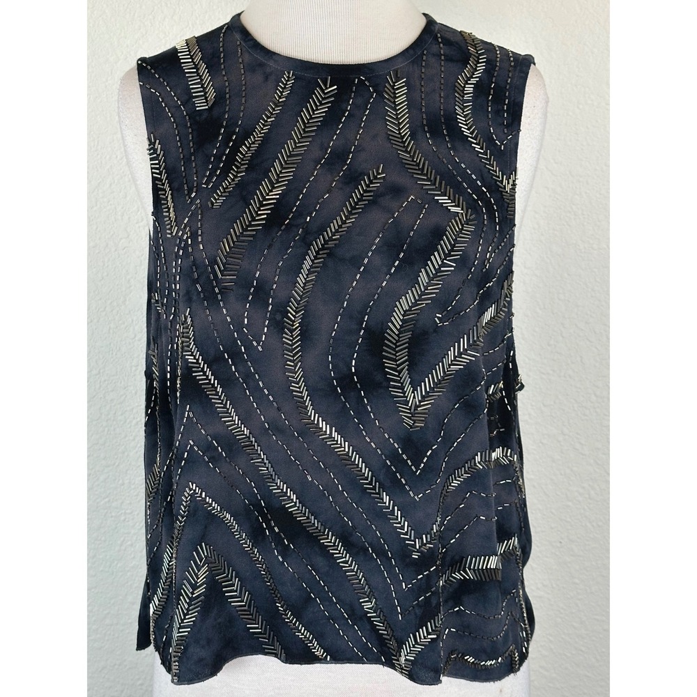 Chaser Beaded Tie Dye Muscle Tank Blue High Low Split Hem‎ Boho Festival Top M L